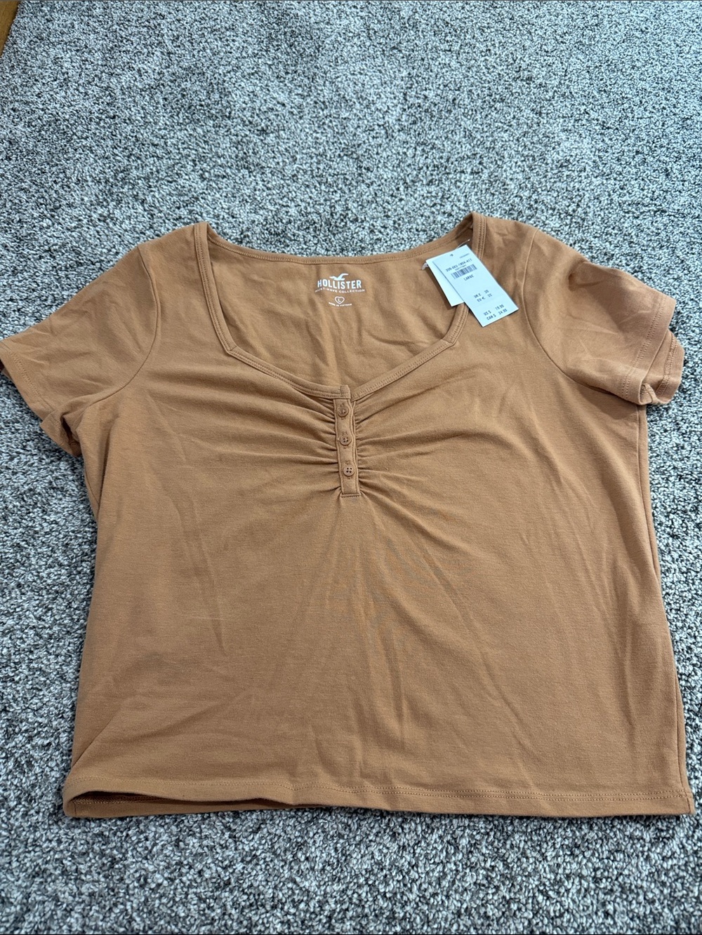 Hollister Women's Button-Front Short Sleeve Top in Rust Brown